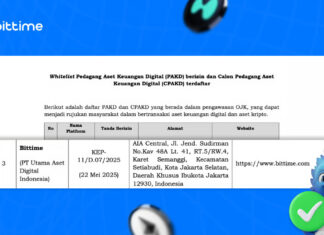Bittime Terdaftar dalam Whitelist Penyelenggara Perdagangan Aset Keuangan Digital dan Aset Kripto Berizin oleh OJK