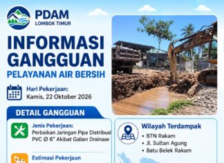 PDAM Lombok Timur Siapkan Perbaikan Pipa, Pelanggan di Tiga Kawasan Diimbau Tampung Air